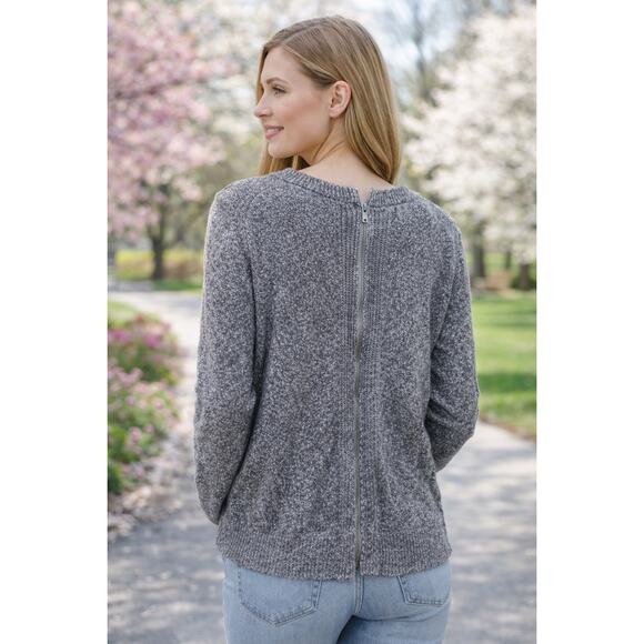Banana Republic Womens Cotton Crewneck Sweater Heather Gray Zip Back Med - Picture 2 of 5